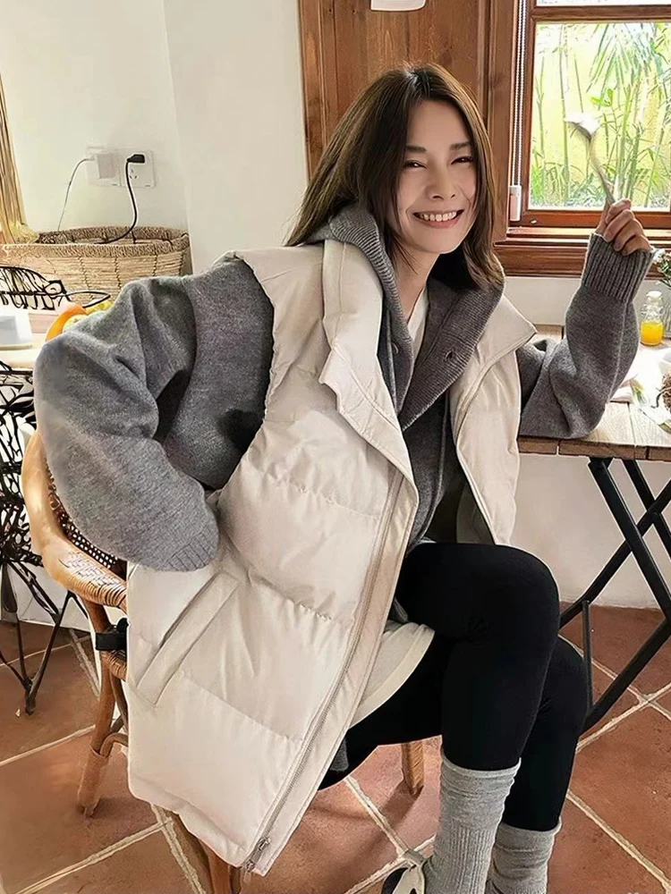 

Vests Waistcoats Thick Womens Waistcoat For Woman 2025 Autumn Tweed Double-Breasted Stand Collar Academia School Preppy Layered