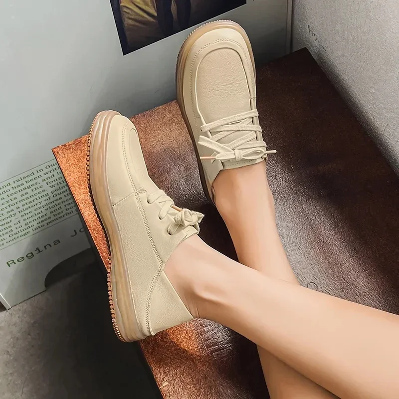 Sneakers Women's First Layer Cowhide Small Leather Shoes  Openwork Summer New Single Shoes Two Soft Side Small White Shoes