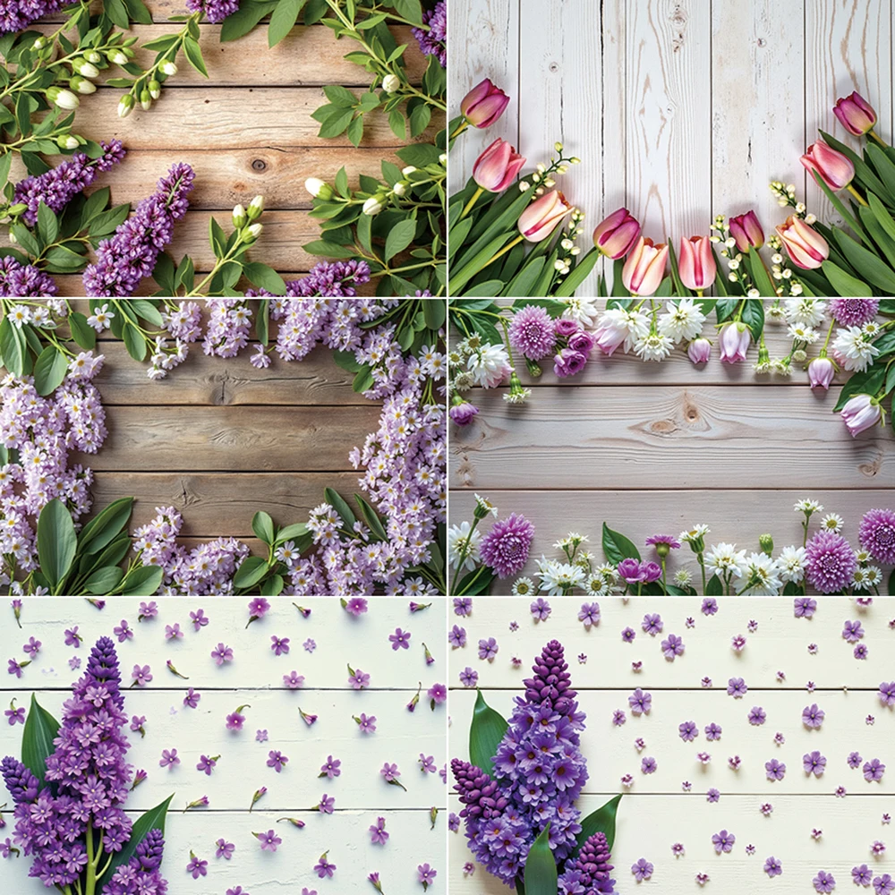 

MOON.QG Spring Easter Wood Plank Background Daisy Garden Flower Photocall Backdrop Wooden Board Product Photography Studio Props