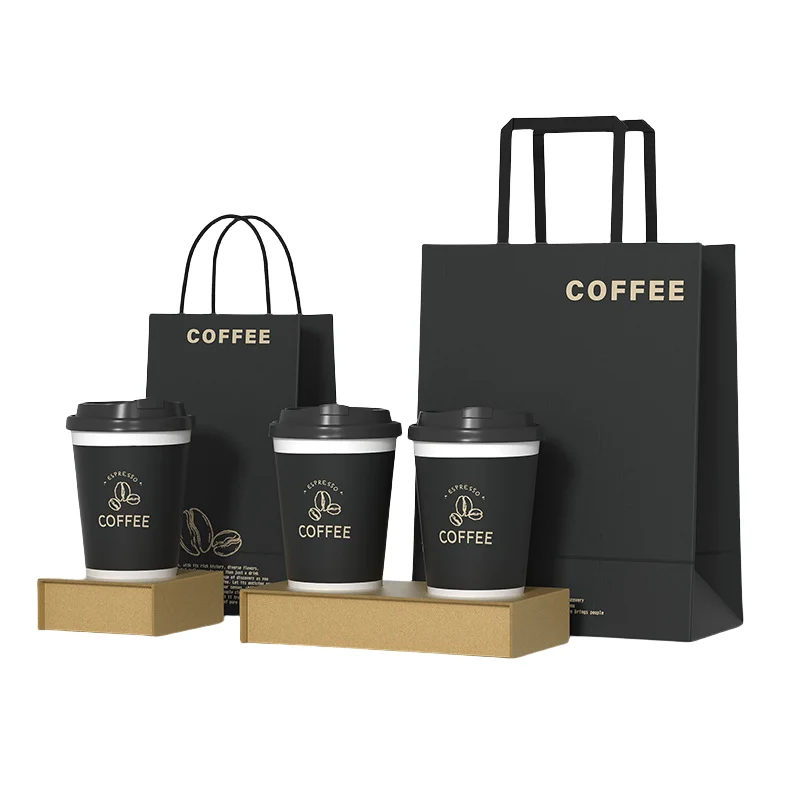 Custom Shopping Gift Handle Craft Print Coffee Cup Food Takeaway Packaging Small Paper Bag Logo White Brown Kraft Paper Bag wj10