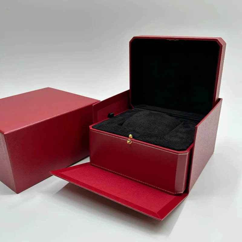 Rectangle Fashion Red Travel Display Watch Box with Paper Bag Card Black Velvet for Luxurious Brand Gift No Logo Packing Boxes