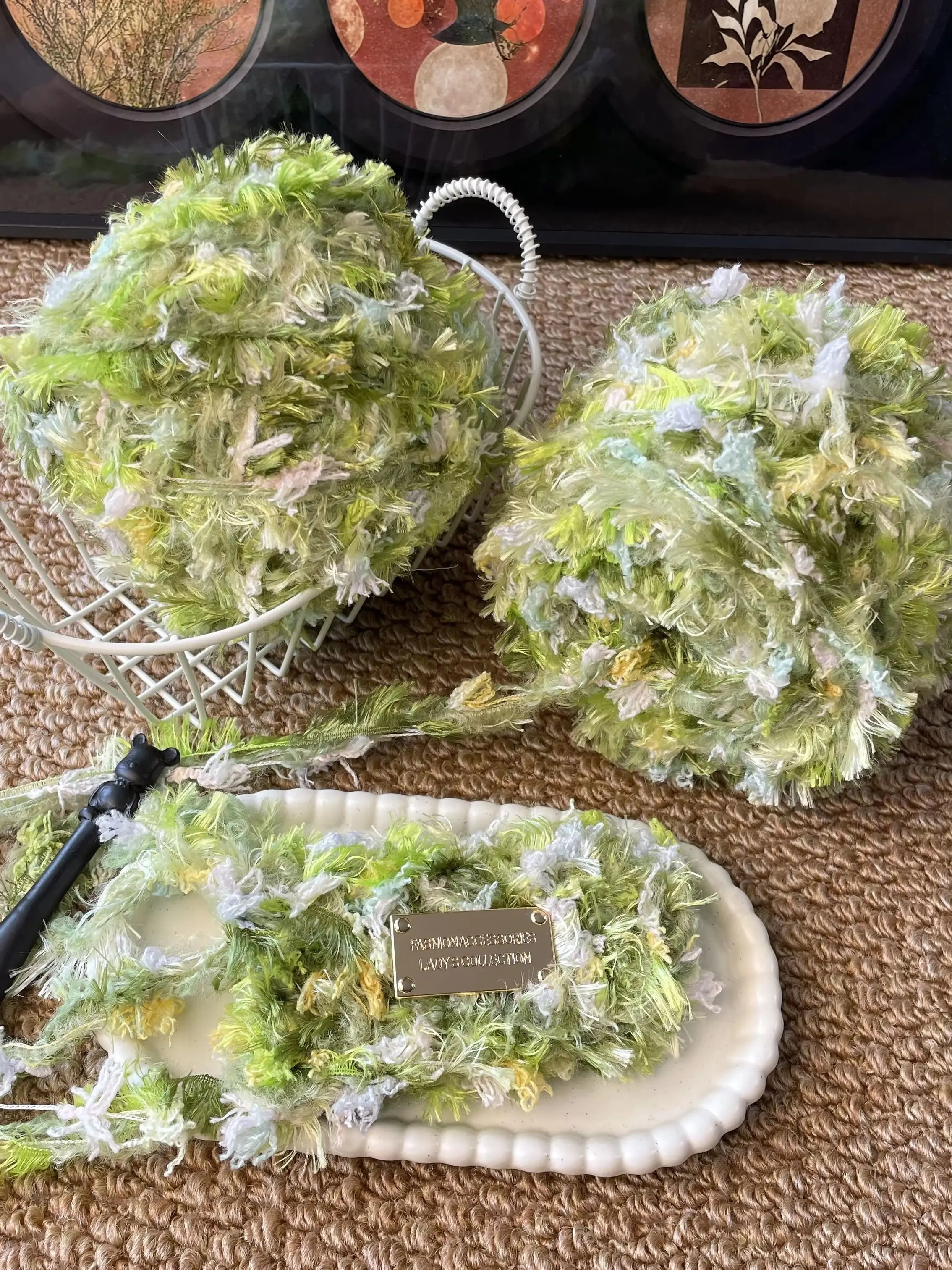 

Jade Fern Hand Dyed Fuzzy Yarn 100g - Spring Green Textured Blend for Crochet Knitting Fiber Art Projects
