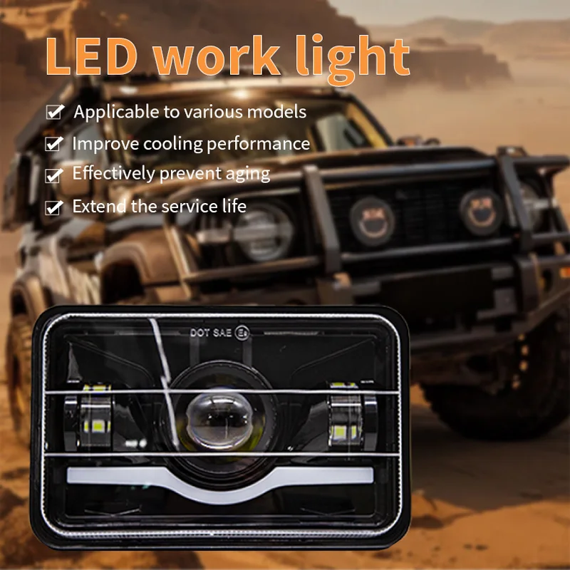 5 Inch Rectangular LED Headlight Red Devil Eyes Hi/Lo Beam DRL Turn Signal Headlamp For Wrangler 4x4 Offroad Truck Motorcycle