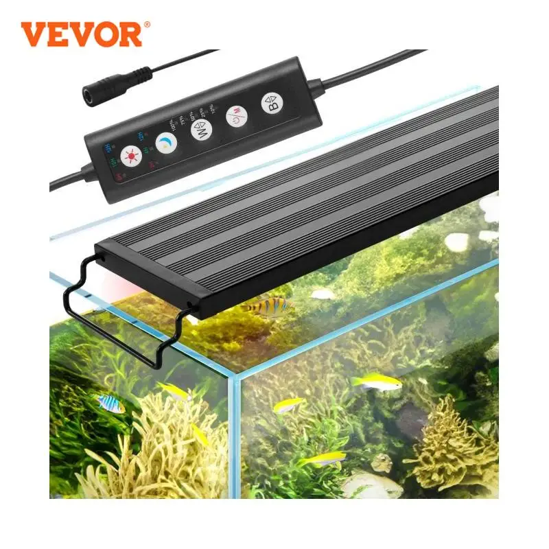 VEVOR Aquarium Light 10W with 5 Levels Adjustable Brightness with ABS Shell Extendable Brackets for 12"-18" Freshwater Fish Tank