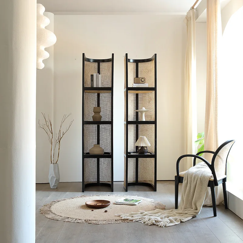 

Japanese-style rattan rack household small apartment multi-layer floor-to-ceiling bookshelf wabi sandy wind B & B corner cabinet