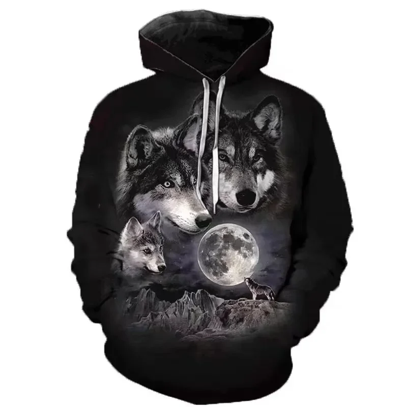 2023 Autumn Fashion New Lover Wolf Men\'s Hoodie 3D Wolf Pattern Loose Fall Sweatshirt Men\'s Street Hoodie Funny Hoodie Brand