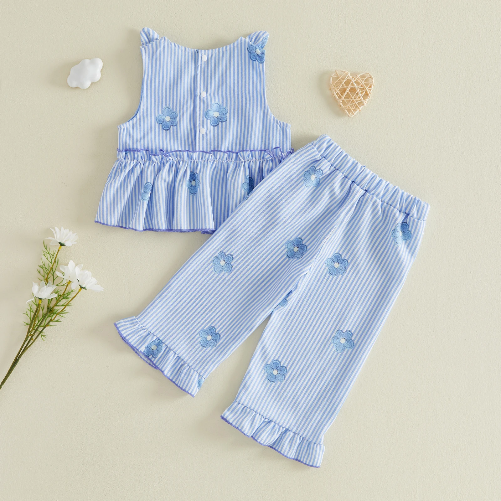 1-5Y Toddler Girl Summer Outfits Sleeveless Bow Shoulder Tank Tops Pants Set Cute Kids Clothes Set