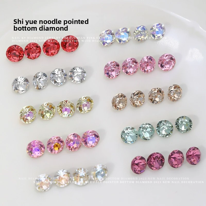 10Pcs Radiant Colorful Round Pointed Back Multi Facet Shiyue Cut Glass Stackable Rhinestone Assorted Sizes Nail Decoration Jewel