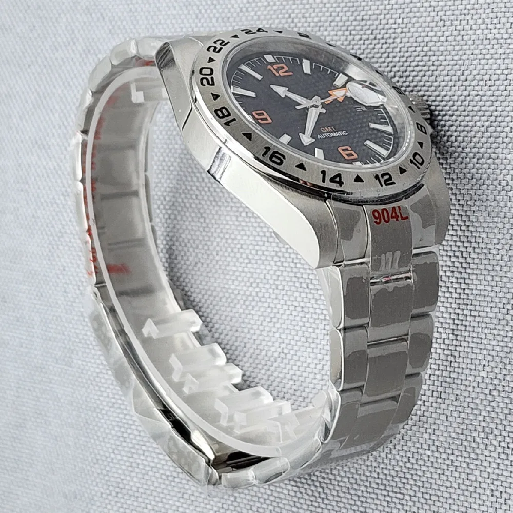 43mm Explorer Dual Time Zone Display GMT Stainless Steel Watch NH34 Automatic Mechanical Movement