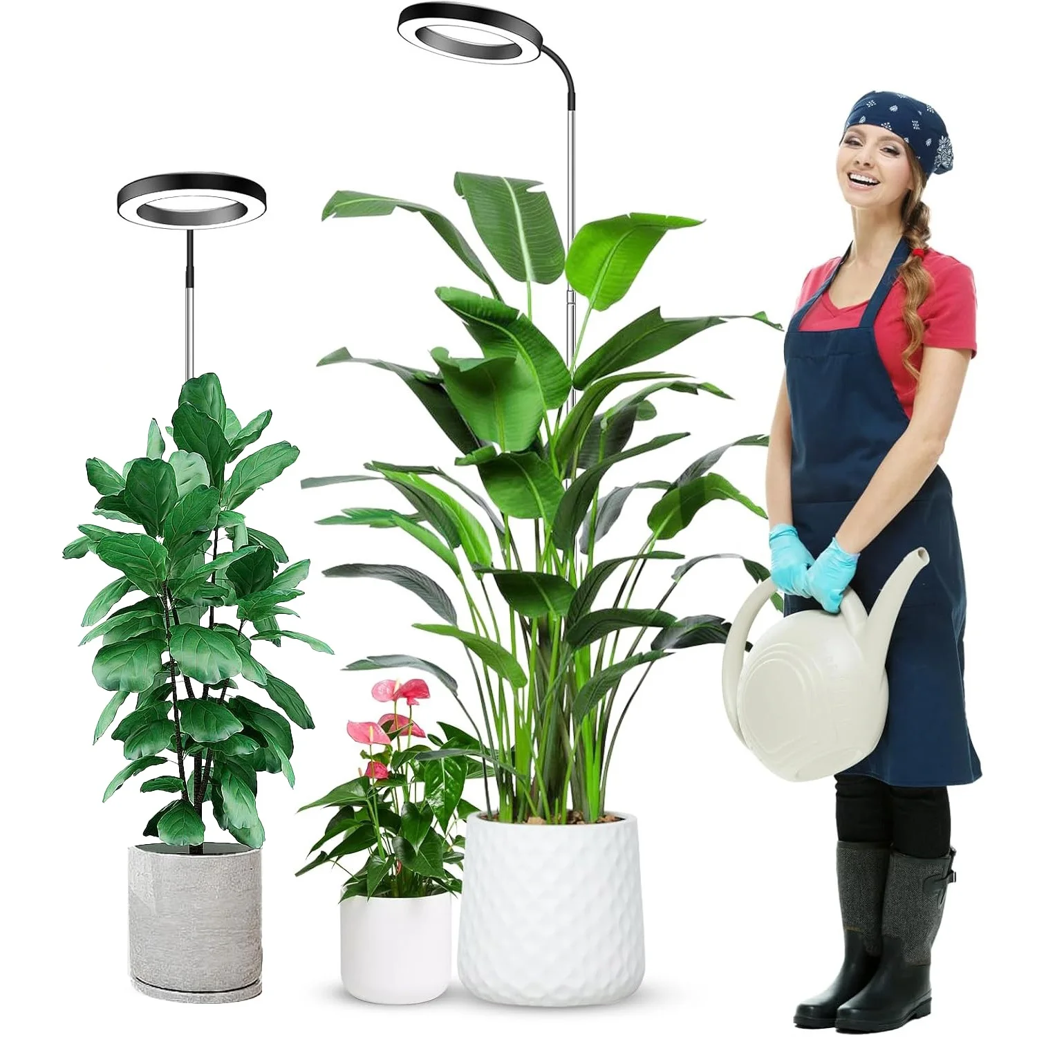 Museluce cresce luzes para plantas de interior, 72 LEDs espectro completo cresce lâmpada, temporizador automático 3/9/12H, 34-160cm de altura