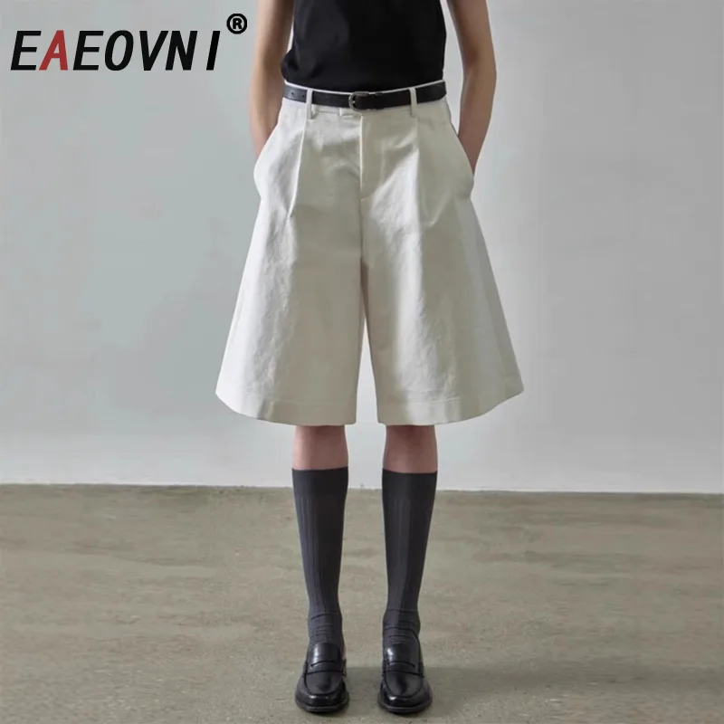 

EAEOVNI Summer Fashion Shorts For Women High Waist Solid Color Loose Wide Leg Trousers Casual 2025 New Clothing 1A1248