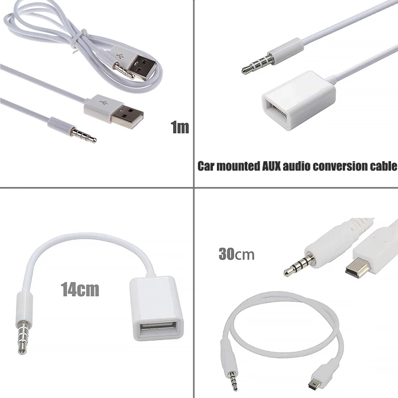 Car AUX Audio Conversion Cable 3.5mm To USB 2.0 Female Length 14cm 3.5mm To USB 2.0 Male Length 1m Mini Mini USB To 3.5mm White