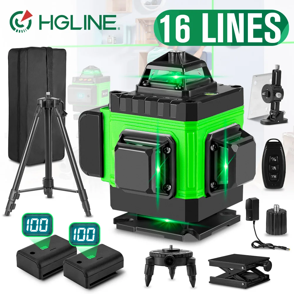 HGLINE 4D 16-Linien-Lasernivelliergerät mit APP-Fernbedienung, Hochwertige Selbstnivellierung 360° °   Horizontaler und Vertikaler Kreuzlinienlaser