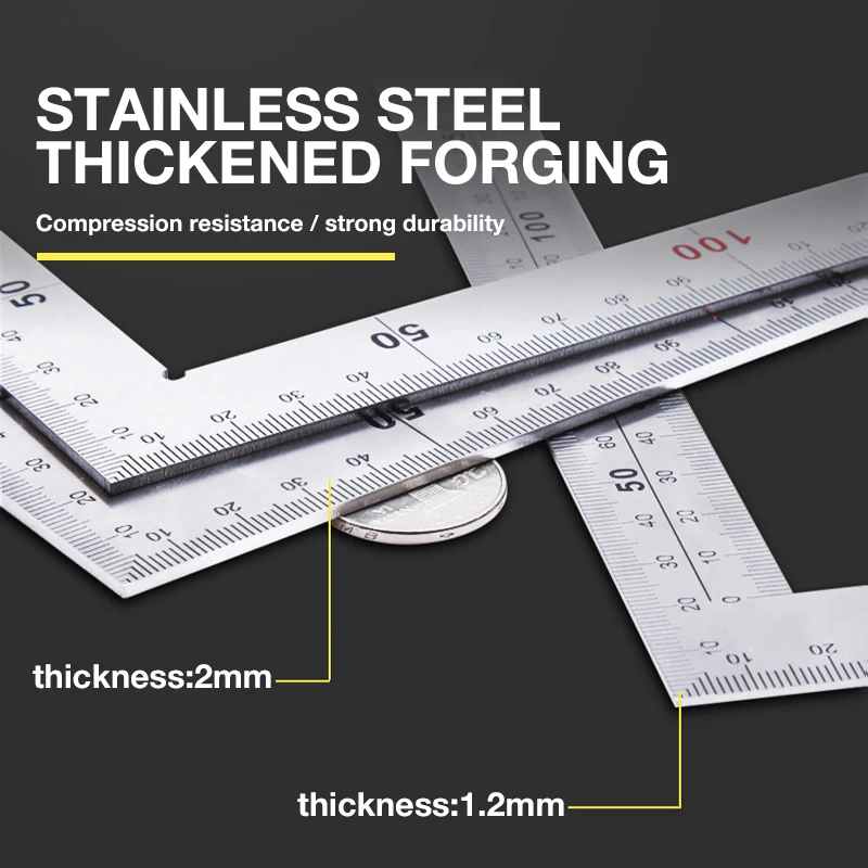 Stainless Steel L Shape Ruler Double Sided Ruler Measuring Metal 90 Degree Angle Ruler+Straight Ruler Office School Supplies