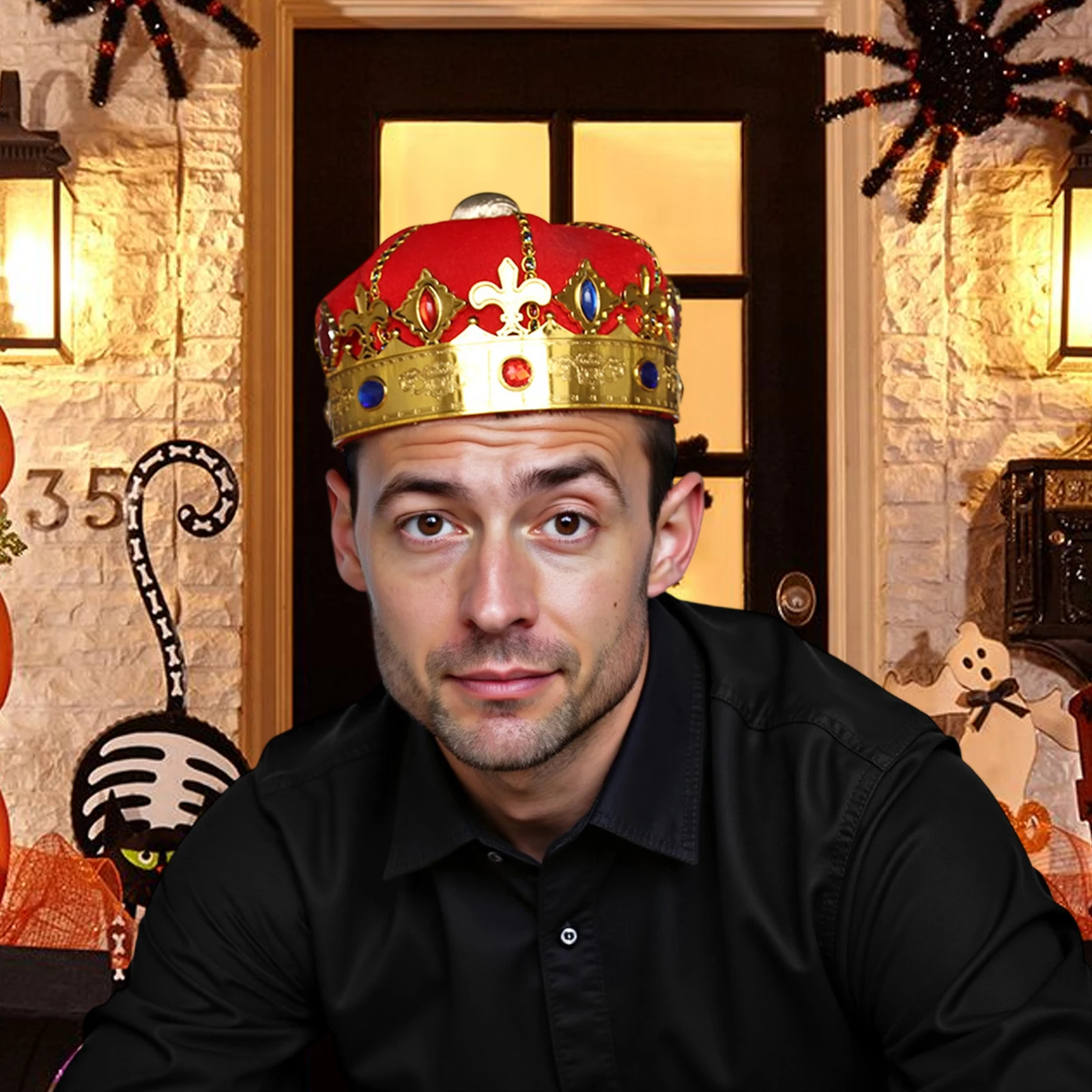 Men's King Crown Hat, Gemstone Royal Crown Medieval King Costume Cosplay Accessory view 2
