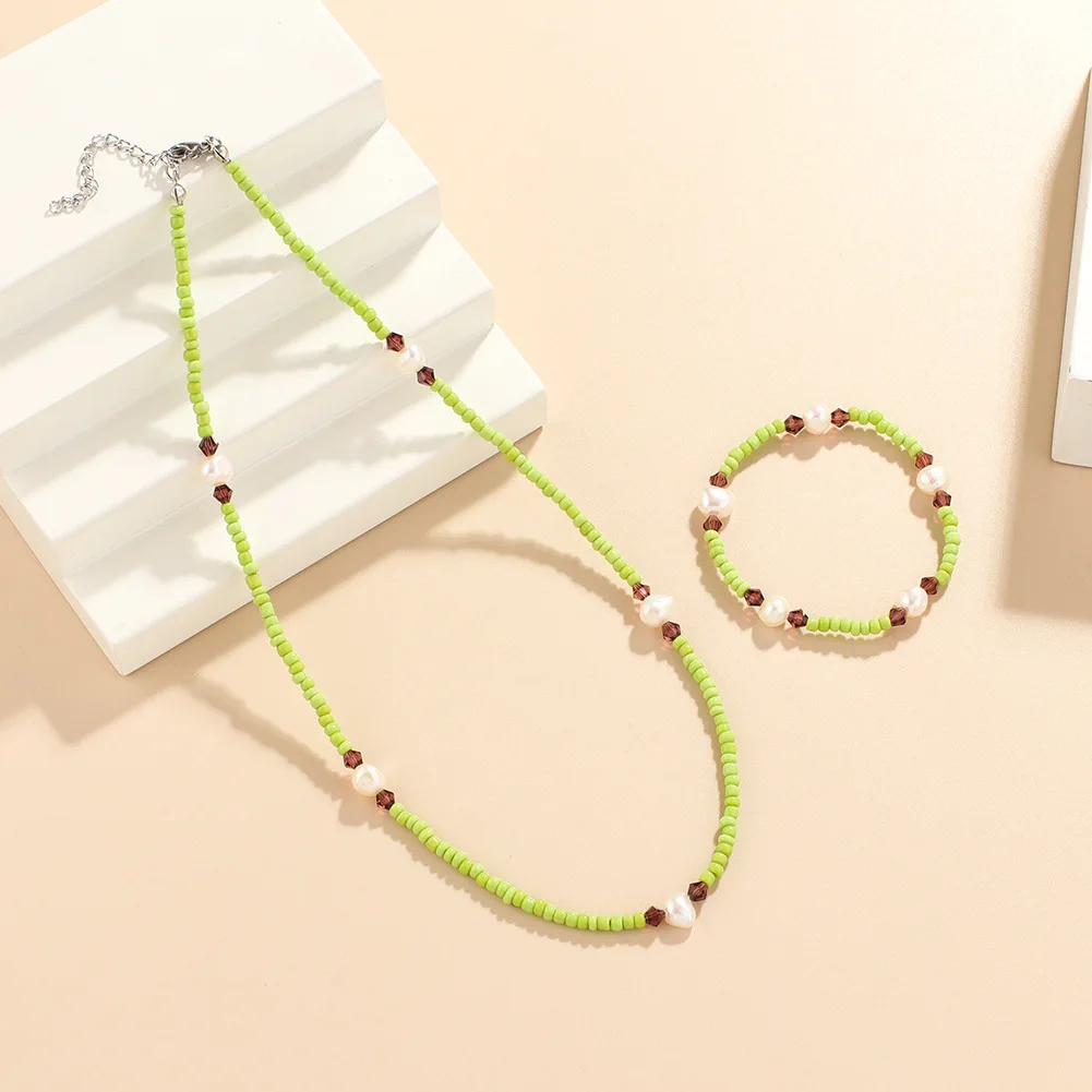 ZGMXR Rice bead necklace Originality Pearl Chroma Hand knitting Adjustable Fashion Bohemia Female Beaded necklace bracelet