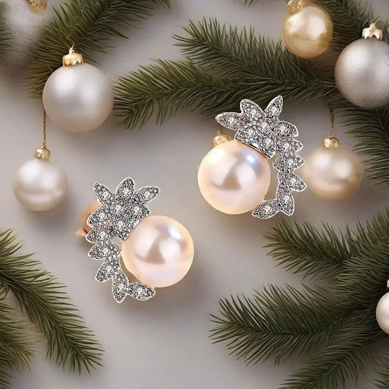 

Elegant 925 Sterling Silver Flower Shape Pearl Cubic Zircon Stud Earrings for Women Girls Wedding Party Fashion Jewelry Gifts