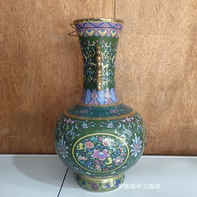 for Jingdezhen Ceramic Gold Painted Enamel Color Craft Retro Ink Green Glaze Chinese Porcelain Decorative Bogu Frame Ornament