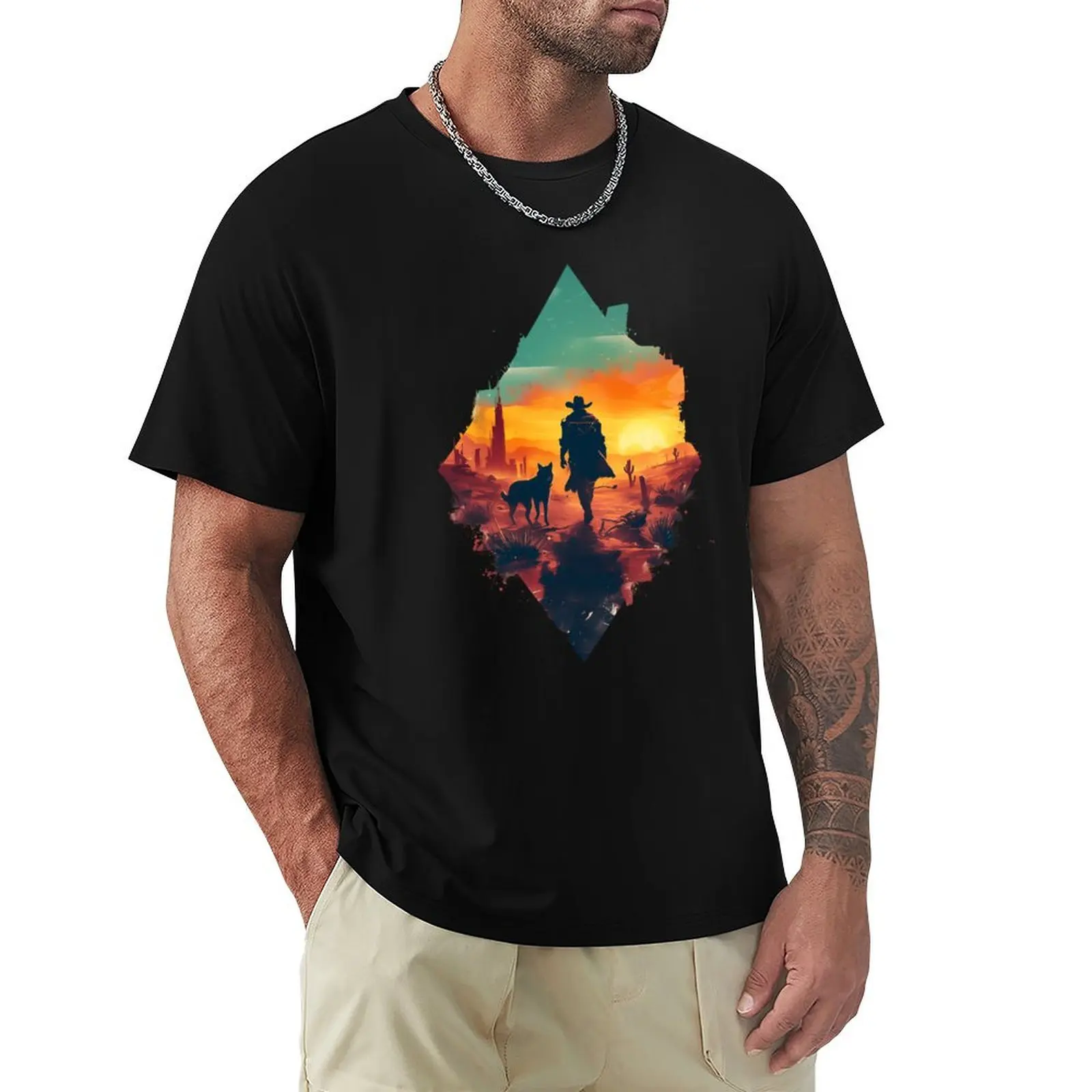 Lone Wanderer Ventures the Wasteland - Diamond Frame - Post Apocalyptic T-Shirt Vintage Print Crew Neck Tee