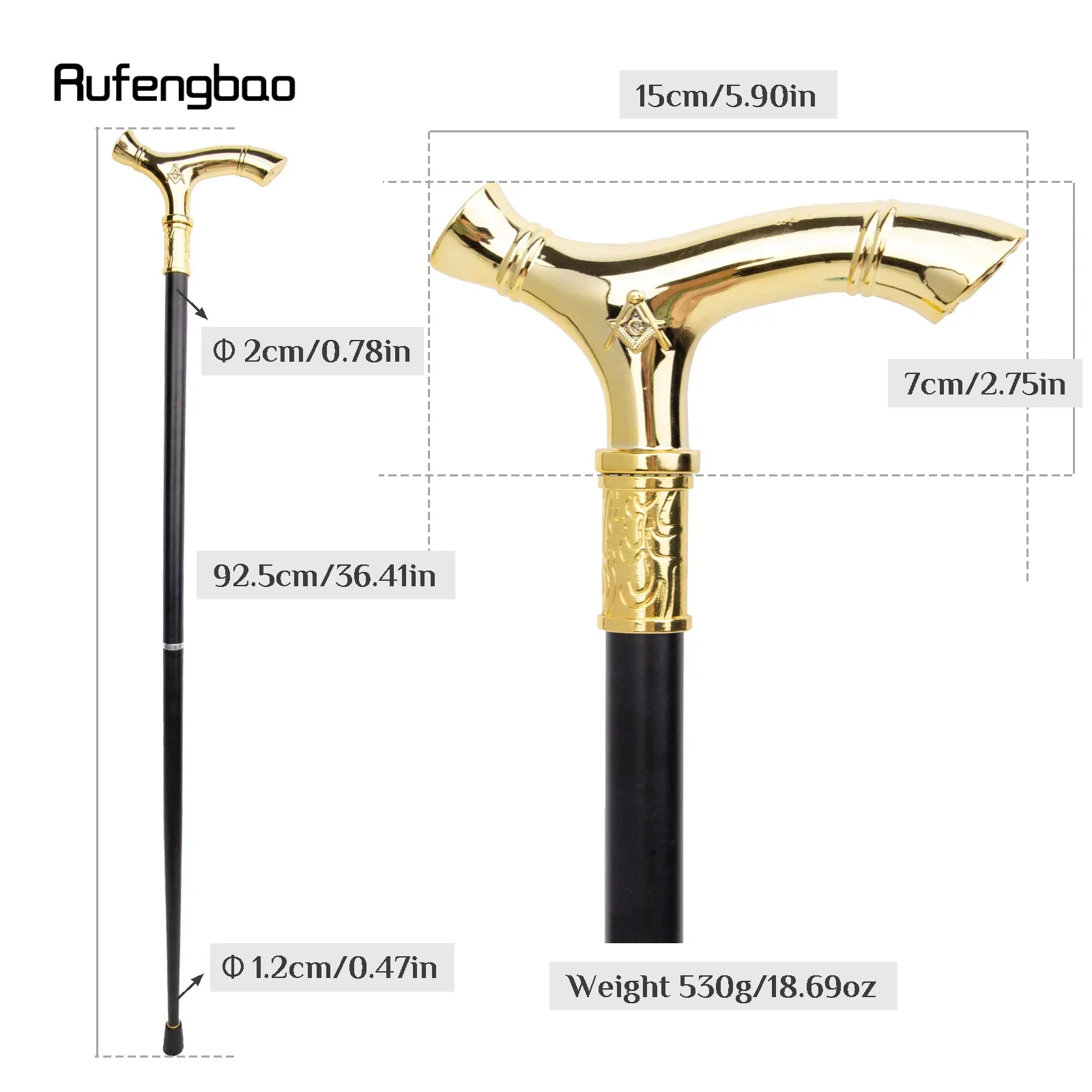 Golden Freemasonry Freemasons VG Totem Relief Walking Cane Fashion Walking Stick Gentleman  Performance stage Cane 93cm
