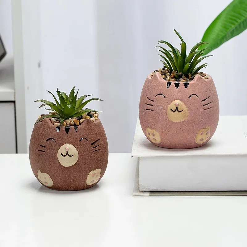 かわいい猫多肉植物ポット花瓶セラミック植木鉢シミュレーション漫画動物ポットプランター屋内植物家の装飾