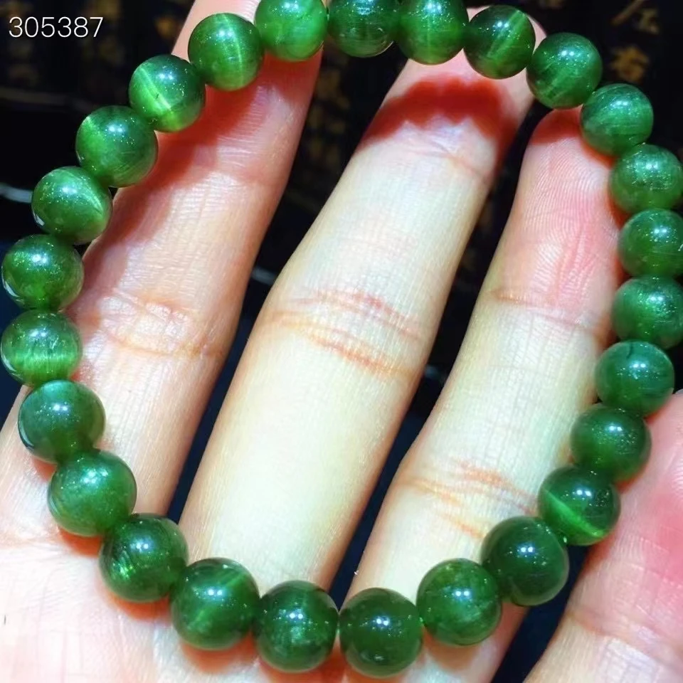 Genuine Natural Green Apatite Crystal Women Men Bracelet 7mm Clear Round Beads Chatoyant Cat Eye Green Apatite Gemstone AAAAAA