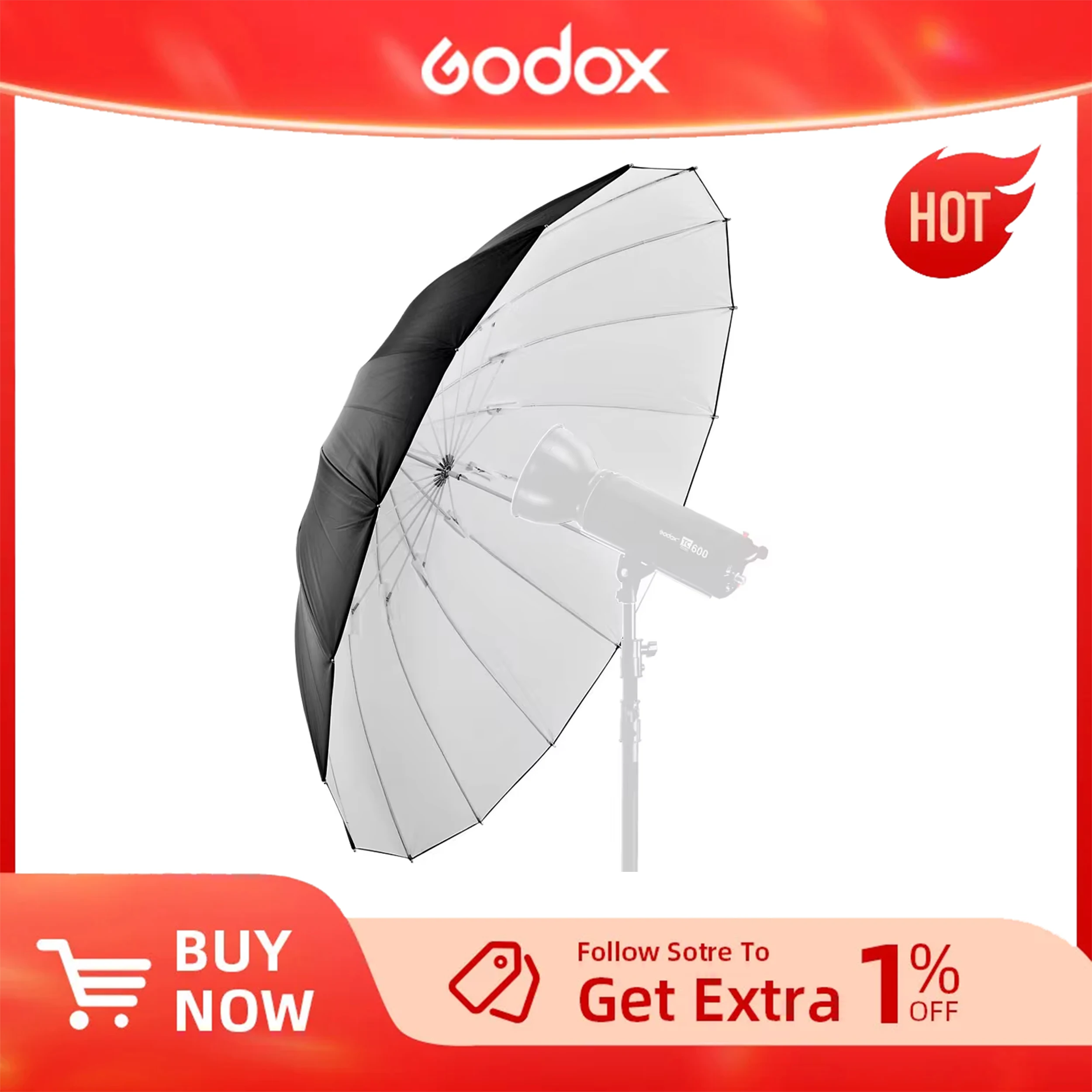Godox Paraguas de luz reflectante blanco - negro de 60" (150 cm) para iluminación de fotografía de estudio
