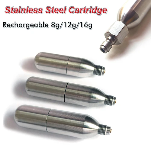 Inflador de neumáticos de tanque de gas reutilizable para inflado al aire libre, Mini bomba de acero inoxidable, cartucho de Co2 de 8/12/16g, accesorios para bicicleta de montaña