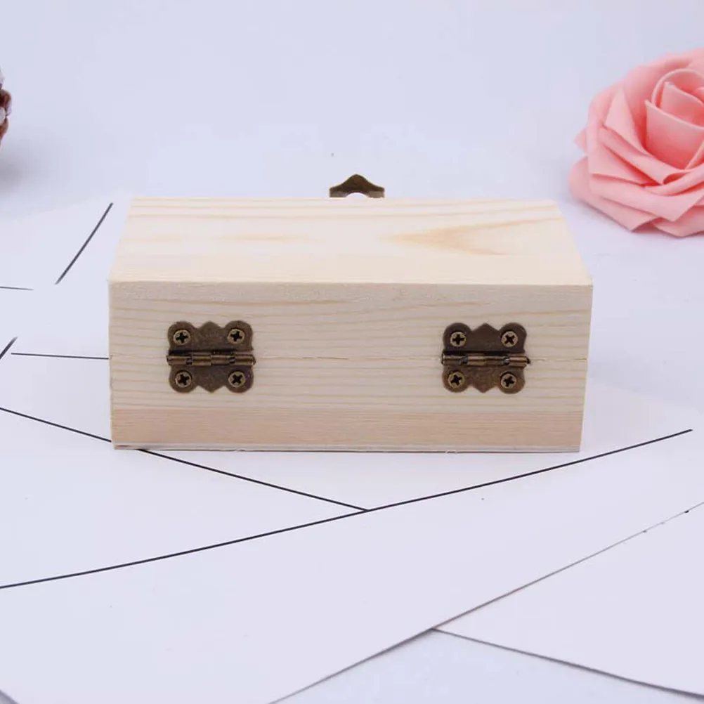 

Small Wooden With Lid Rustic Vintage Jewelry Box Trinket Storage Container Diy Craft Gift Packaging Wedding Favor Box
