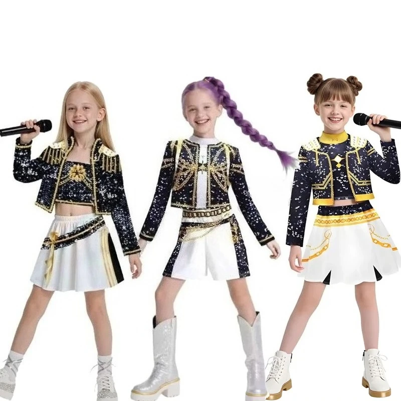 어린이 소녀 Kpop 미라 롤 플레잉 의상 악마 사냥꾼 조이 루미 롤 플레잉 카니발 의상 어린이 소녀 헌트릭스 세트