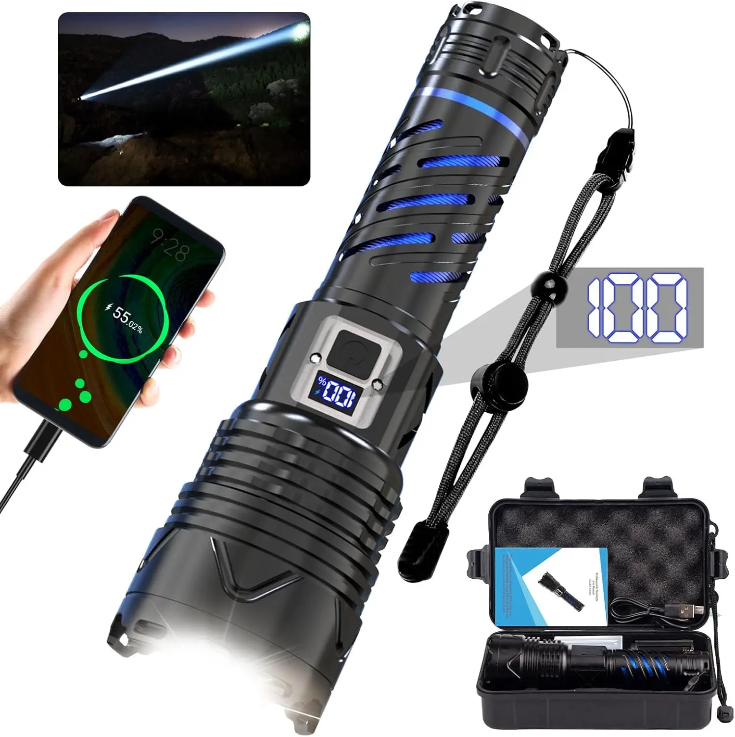 

Rechargeable Flashlight, High Lumens Long Beam Super Bright Powerful Flashlight, 5 Mode, Tactical Flashlight for Camping