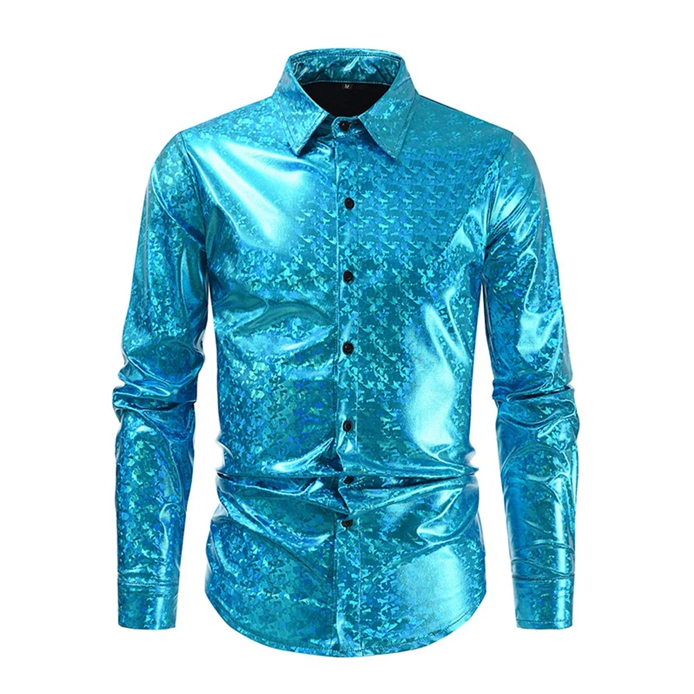 

Mens Party Tops Long Sleeve Club Shirt Casual Wear Holiday Shirt Lapel Collar Polyester Fabric For Party For Casual
