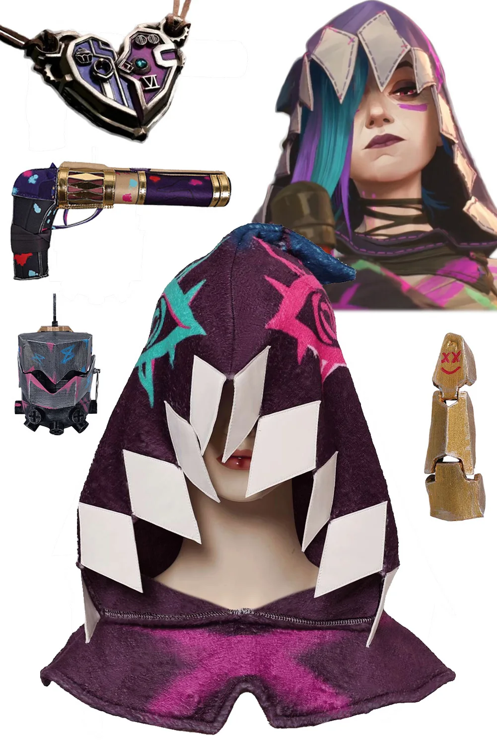 Disguise Arcane Jinx Cosplay Hat Game LOL TV 2 Costume Accessories Adult Women Roleplay Headwear Female Fancy Dress Up Party