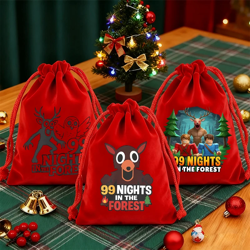 

New 99 Nights in The Forest Christmas Drawstring Bag Pure Cotton Gift Bags Portable Cute Candy Storage Organize Bag Xmas Gift