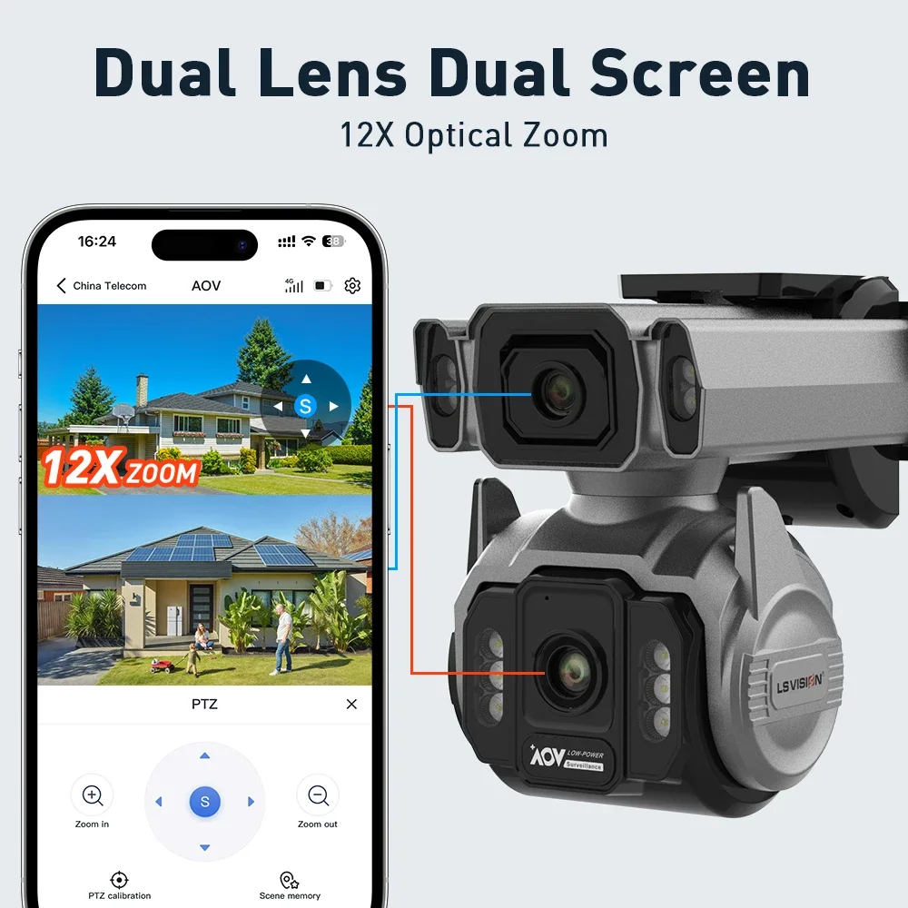 LS VISION Outdoor Surveillance Camera 24/7 Video Recording 12X Optical Zoom PTZ 4g Camera Cctv Humanoid AITracking Amplification