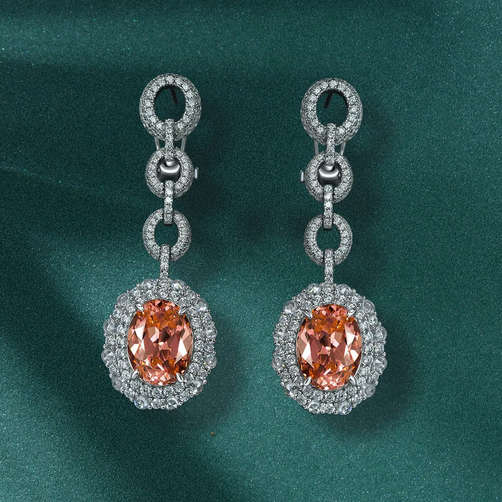 

Egg Shaped Sunset Orange Pink 10 * 13 Earrings Long 10ct European and American Luxury Earrings New Wedding Jewelry