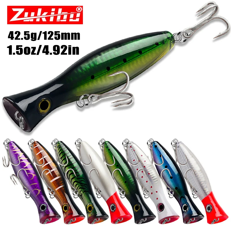 ZUKIBO 125mm 43g Big Popper Fishing Lure Bait Treble Hooks Crankbait Top Water 3D Eyes Artificial Hard Bait Bass Swimming Lure