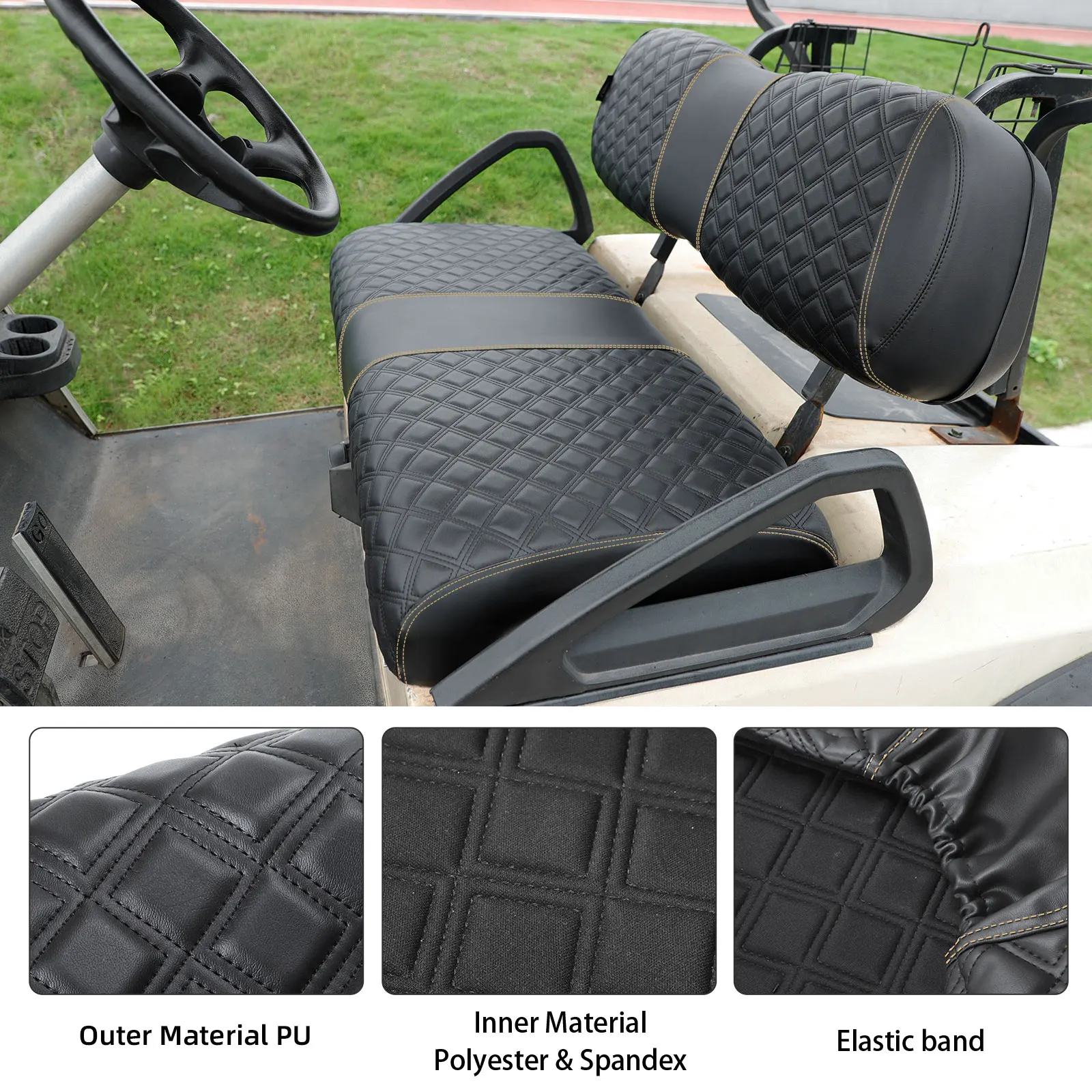 Roykaw Golf Cart Seat Covers Kit Fit for Club Car DS OEM Ordinary Seat Cushion, Vinyl Material/Soft, Comfortable & Easy to Clean