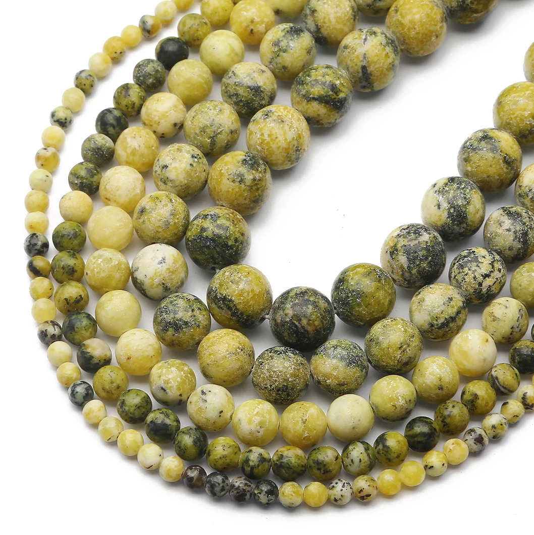 Natursteinperlen aus grasgelbem Türkis, natürliche, matt polierte, lose, runde Perlen für die Schmuckherstellung, DIY-Armbandzubehör – Detail 3