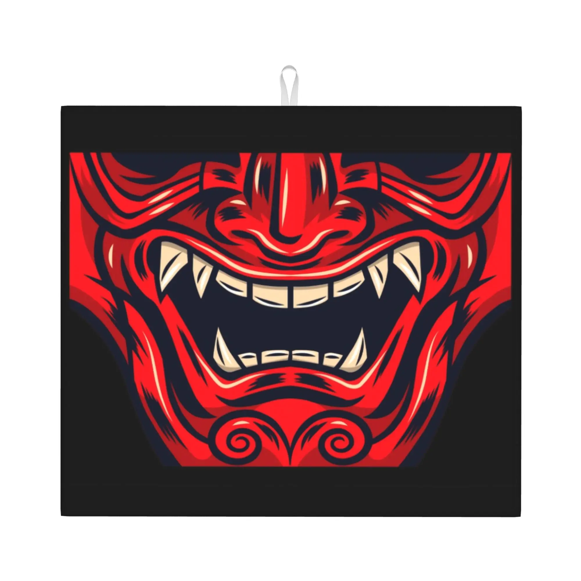 Red Samurai Warrior Oni Counter Protector Mat Barware Tableware Reusable Demon Devil Ninja Bathroom Drying Mat For Kitchen