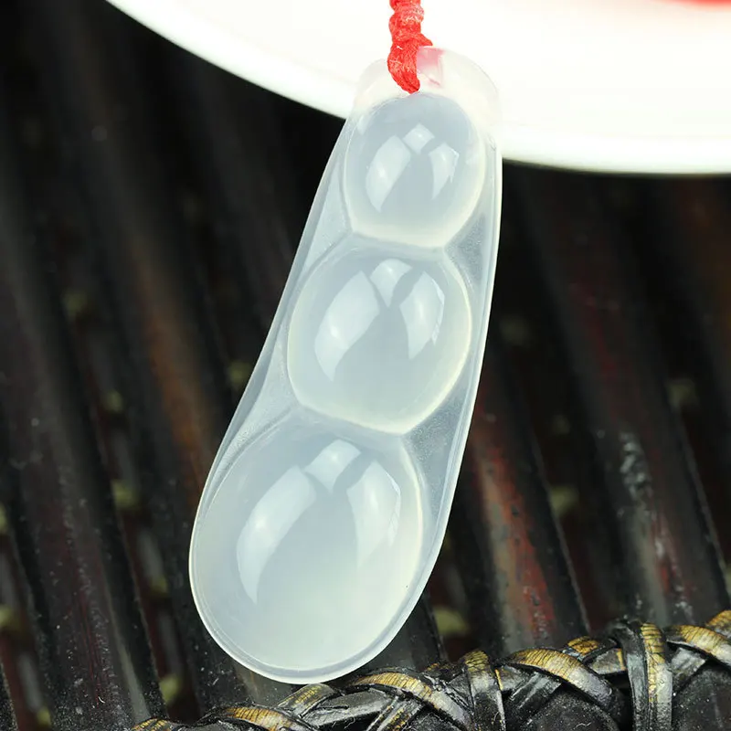 

Нефритовый кулон в форме боба удачи из бразильского жадеита, белого халцедона Хетиан, для мужчин и женщин