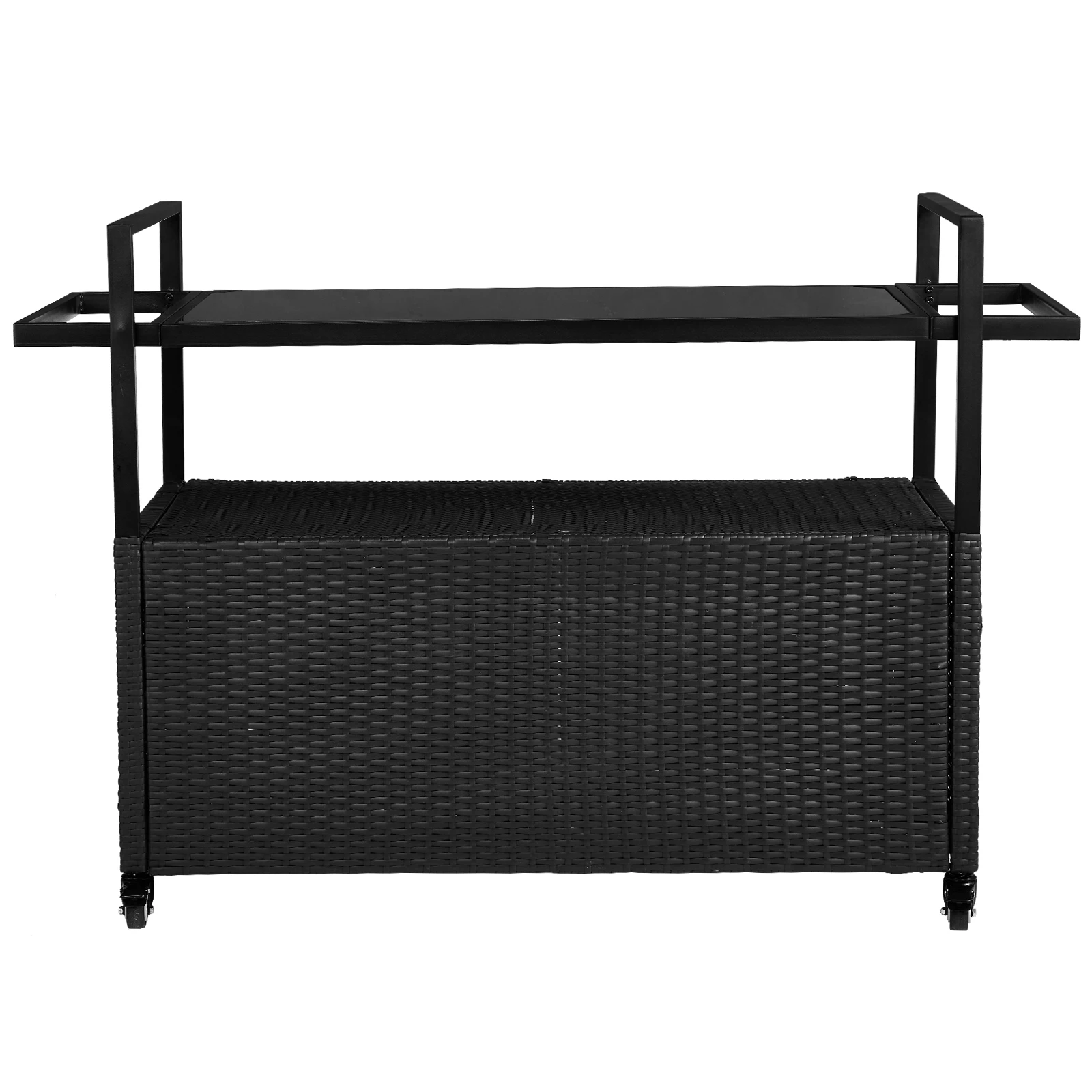 

Outdoor Bar Cart Table, Large Wicker Island Rolling Cart, Black