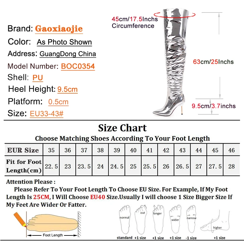 Silver Thigh High Boots Ladies Fetish High Heels Nightclub Over Knee Dancing Shoes Big Size 43 Winter Pointy Toe Boots For Women