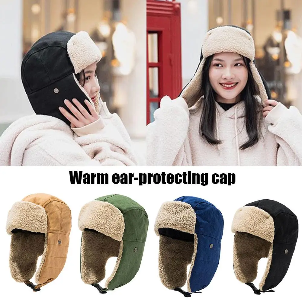

Cotton Thicken Hat For Men Women Lei Feng Hat Pilot Motorcycle Hat Winter Windproof Cap Fleece-lined Cold-proof Ear Protection
