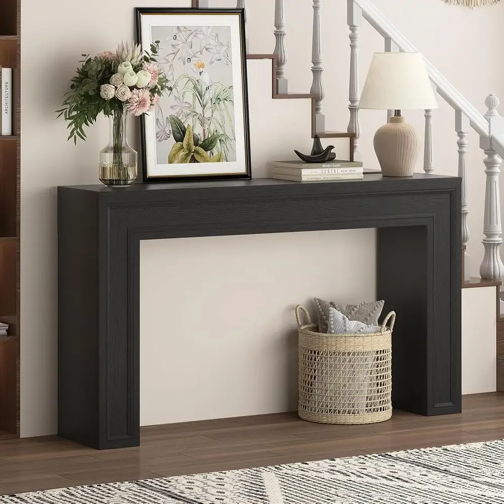 55 Long Elegant Entryway Console Table for Hallway and Living Room (Black) view 6