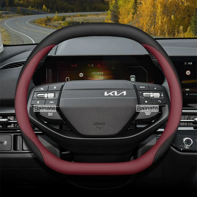 38 cm Auto-Lenkradbezug, für NEUEN KIA Sportage EV9 Sorento 2026, Leder, Lenkradhülle, Autozubehör – Detail 3