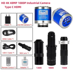 HD 4K 48MP 1080P fotocamera industriale tipo C HDMI Video microscopio digitale 130X/150X/180X C obiettivo di montaggio opzionale per ingrandire Image﻿