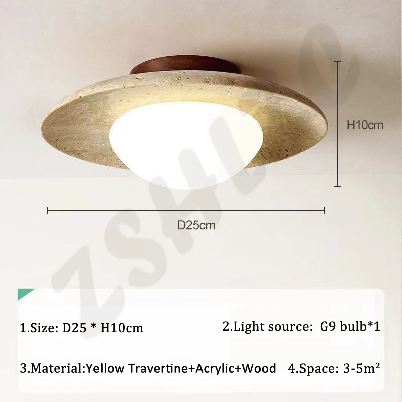 Natuurlijke gele travertijn plafondlamp Wabi Sabi crèmekleurige veranda balkon kroonluchter verlichting huis slaapkamer decoratie Lampara techo
