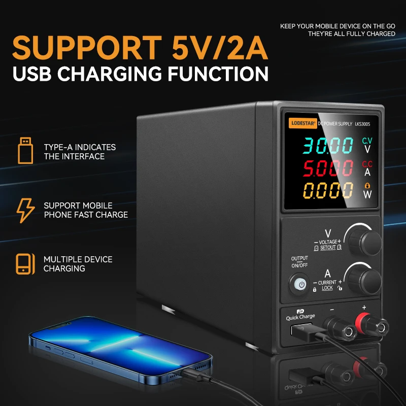 LODESTAR DC Laboratory Power Supply 30V 5A/10A Adjustable Voltage Regulator Bench Switching Power Supply Maintenance Workbench