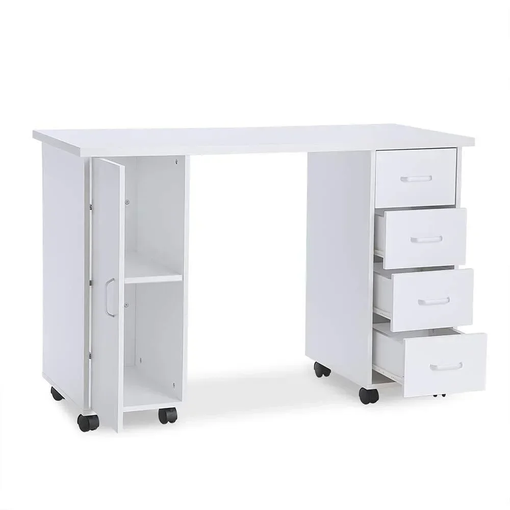 Nail Desk,  w/Cabinet, Drawers, Controllable Wheels Acetone Resistant Wooden Salon Spa Nail Table Station